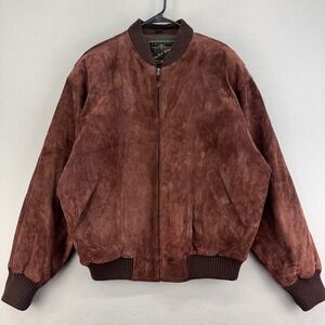 Vintage Anchor Blue Suede Leather Bomber Jacket Mens M Brown Full Zip 90s Y2K